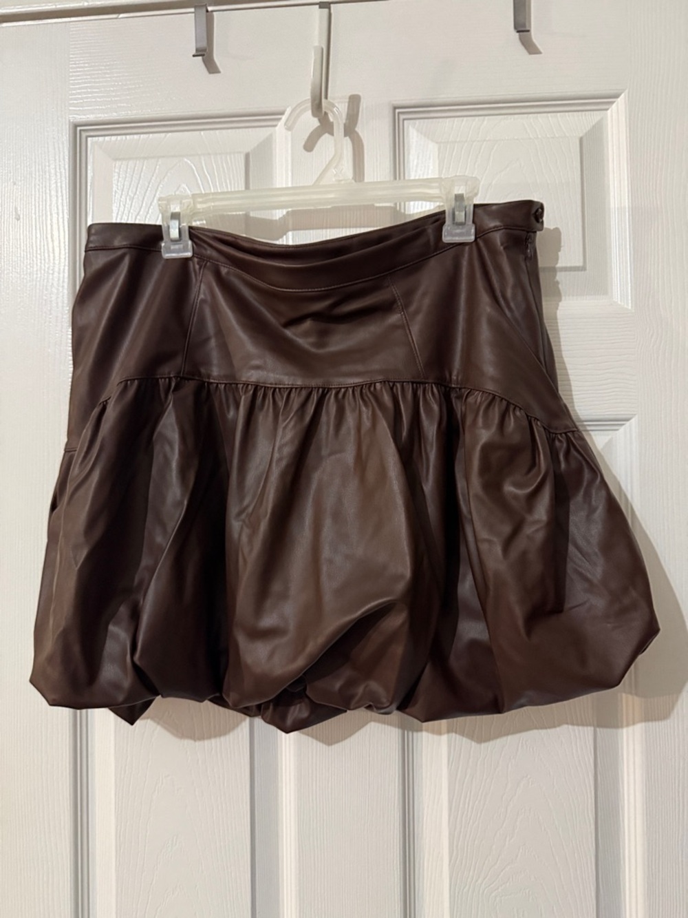 Brown Faux Leather Bubble Mini Skirt